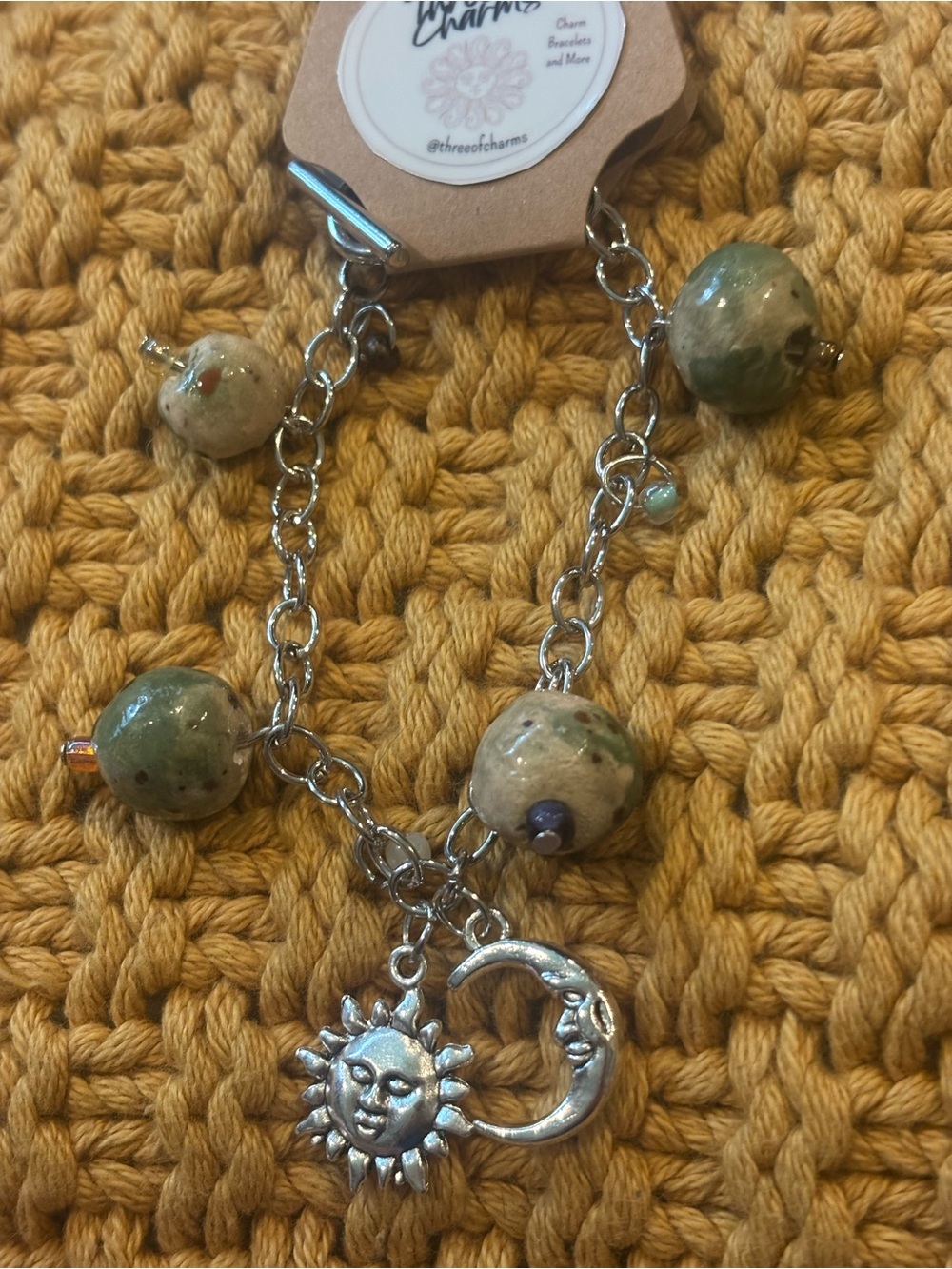 Handmade Sun & Moon Charm Bracelet with Ceramic Beads